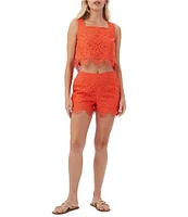 Trina Turk Albi Lerins Lace Square Neck Sleeveless Scallop Crop Top