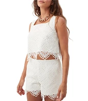 Trina Turk Albi Lerins Lace Square Neck Sleeveless Scallop Crop Top