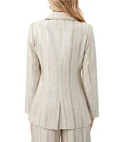 Trina Turk Alternates Saint Maxime Linen Blend Sequin Stripe Notch Lapel Long Sleeve Blazer