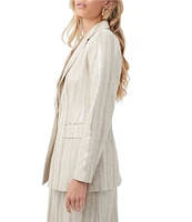 Trina Turk Alternates Saint Maxime Linen Blend Sequin Stripe Notch Lapel Long Sleeve Blazer