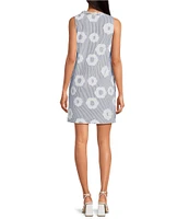 Trina Turk Amala Cassis Cotton Floral Print Ruffle V-Neck Sleeveless Bow Dress