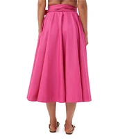 Trina Turk Amano Stretch Poplin High-Rise Tie Waist A-Line Midi Skirt