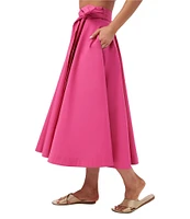 Trina Turk Amano Stretch Poplin High-Rise Tie Waist A-Line Midi Skirt