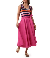 Trina Turk Amano Stretch Poplin High-Rise Tie Waist A-Line Midi Skirt