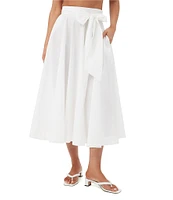 Trina Turk Amano Stretch Poplin High-Rise Tie Waist A-Line Midi Skirt