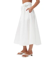 Trina Turk Amano Stretch Poplin High-Rise Tie Waist A-Line Midi Skirt