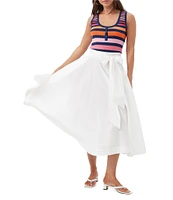 Trina Turk Amano Stretch Poplin High-Rise Tie Waist A-Line Midi Skirt