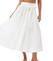 Trina Turk Amano Stretch Poplin High-Rise Tie Waist A-Line Midi Skirt