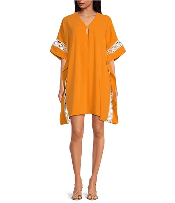 Trina Turk Amoreaux Double Georgette V-Neck Keyhole Elbow Sleeve Caftan Dress