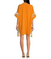 Trina Turk Amoreaux Double Georgette V-Neck Keyhole Elbow Sleeve Caftan Dress