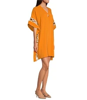 Trina Turk Amoreaux Double Georgette V-Neck Keyhole Elbow Sleeve Caftan Dress