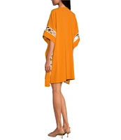 Trina Turk Amoreaux Double Georgette V-Neck Keyhole Elbow Sleeve Caftan Dress