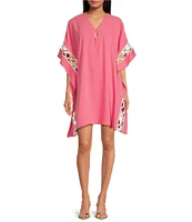 Trina Turk Amoreaux Double Georgette V-Neck Keyhole Elbow Sleeve Caftan Dress