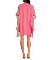 Trina Turk Amoreaux Double Georgette V-Neck Keyhole Elbow Sleeve Caftan Dress