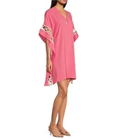 Trina Turk Amoreaux Double Georgette V-Neck Keyhole Elbow Sleeve Caftan Dress