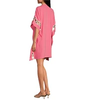 Trina Turk Amoreaux Double Georgette V-Neck Keyhole Elbow Sleeve Caftan Dress