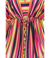 Trina Turk Anniversary Stripe V-Neck Cinched Drawcord Waist Tunic Swim Cover-Up