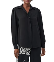 Trina Turk Anuka Georgette Point Collar Long Blouson Sleeve Button Front Blouse