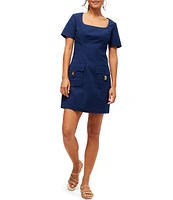 Trina Turk Approach Square Neck Short Sleeve Patch Pocket Dress