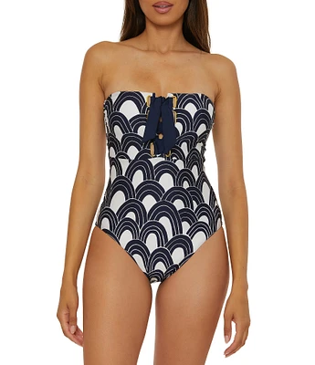 Trina Turk Arches Corset Lace-Up Halter One Piece Swimsuit