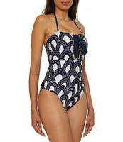 Trina Turk Arches Corset Lace-Up Halter One Piece Swimsuit