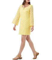 Trina Turk Ariella Geometric Lace Square Neck Long Bell Sleeve Dress