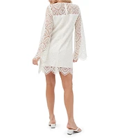Trina Turk Arles Lerins Lace Round Neck Long Bell Sleeve Dress