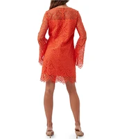 Trina Turk Arles Lerins Lace Round Neck Long Bell Sleeve Dress