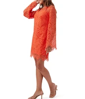 Trina Turk Arles Lerins Lace Round Neck Long Bell Sleeve Dress