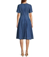Trina Turk Ashe Denim V-Neck Short Sleeve A-line Dress