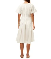 Trina Turk Ashe Poplin V-Neck Short Sleeve Fit-And-Flare Midi Dress