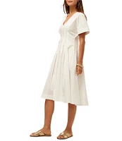 Trina Turk Ashe Poplin V-Neck Short Sleeve Fit-And-Flare Midi Dress