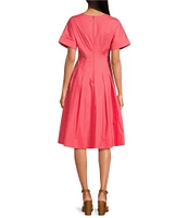 Trina Turk Ashe Poplin V-Neck Short Sleeve Fit-And-Flare Midi Dress