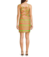 Trina Turk Aspiration Sorento Stripe Jacquard Square Neck Sleeveless Bow Back Cut-Out Shift Dress