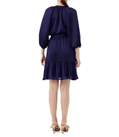 Trina Turk Asuma Crinkle Georgette V-Neck 3/4 Sleeve Tie Waist Dress