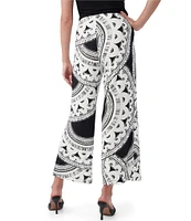 Trina Turk Atoll Knit Jersey Art Deco Print Wide Leg Cropped Pant