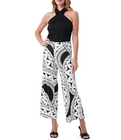 Trina Turk Atoll Knit Jersey Art Deco Print Wide Leg Cropped Pant