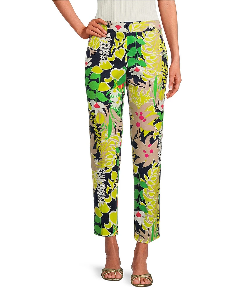 Trina Turk Aubree Boca Blooms Herringbone Print Straight Pants