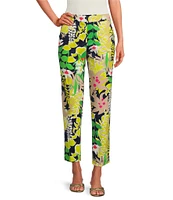 Trina Turk Aubree Boca Blooms Herringbone Print Straight Pants