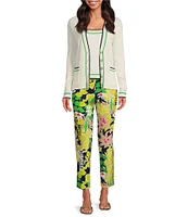 Trina Turk Aubree Boca Blooms Herringbone Print Straight Pants