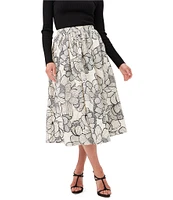 Trina Turk Aurelia Textured Woven Embossed Floral Print Midi A-Line Skirt