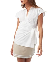 Trina Turk Avant Stretch Poplin Pont Collar Cap Sleeve Wrap Top