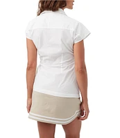 Trina Turk Avant Stretch Poplin Pont Collar Cap Sleeve Wrap Top