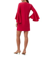 Trina Turk Barbette Crepe Scoop Neck Dropped Flounce Bell Sleeve Dress