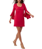 Trina Turk Barbette Crepe Scoop Neck Dropped Flounce Bell Sleeve Dress