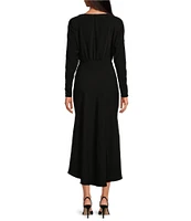 Trina Turk Behati Double Georgette Bateau Neck Long Sleeve Front Ruching Sheath Dress