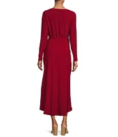 Trina Turk Behati Double Georgette Bateau Neck Long Sleeve Front Ruching Sheath Dress