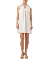 Trina Turk Bird Silky Satin Back Crepe V-Neck Point Collar Cap Sleeve Ring Detail Shift Dress