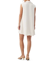 Trina Turk Bird Silky Satin Back Crepe V-Neck Point Collar Cap Sleeve Ring Detail Shift Dress