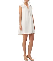 Trina Turk Bird Silky Satin Back Crepe V-Neck Point Collar Cap Sleeve Ring Detail Shift Dress